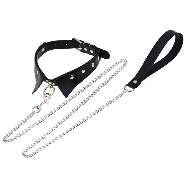 Exotic Accessories BDSM Slave Bondage Leather Collar with Leash Ring Steel Chain Sex Toys for Lover Roleplay Posture Spreader