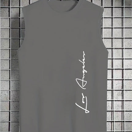 Men's Summer Leisure Sports Fitness Loose Los Angeles Letter Printed Comfortable Breathable Round Neck Sleeveless Tank Top