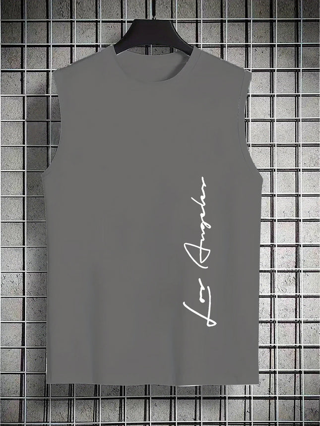 Men's Summer Leisure Sports Fitness Loose Los Angeles Letter Printed Comfortable Breathable Round Neck Sleeveless Tank Top