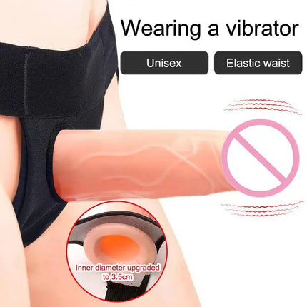 Men's Strap-On Dildo Panties Wearable Hollow PU Leather Penis Lengthening Sleeve Strapon Harness Belt for Male-to-Female
