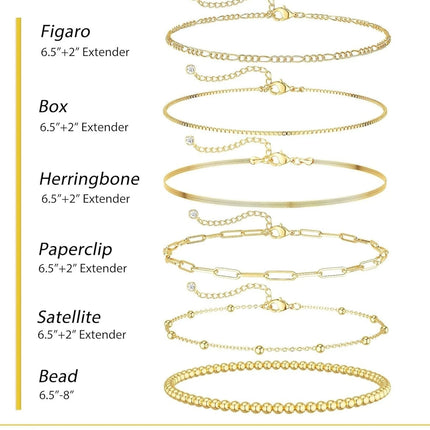 Gold Bracelets for Women Waterproof 14K Gold Plated Jewelry Set for Women Trendy ThinDainty Stackable Cuban Link Paperclip Chain