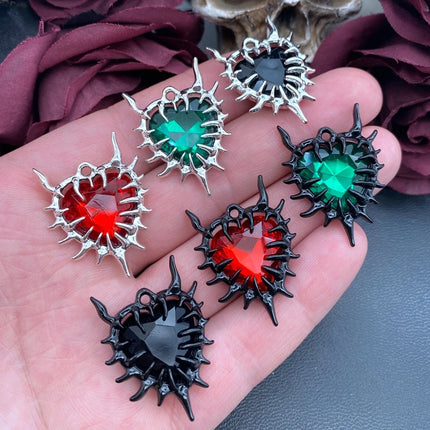 4pcs Gothic Thorn Heart Charms Spiky Burning Heart Pendant Punk Necklace Earring DIY Thorns Charms Jewelry Handicraft Making
