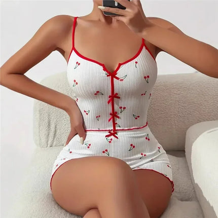 New Hot Sale Of The Season Heart Pattern Color Block Sleepwear Set with Slit in Front Strap Women's Vest Tops Non-Stitched Exte
