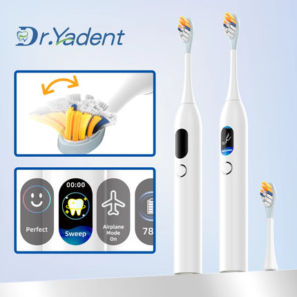 Dr.Yadent Sonic Vibration Sweeping Electric Toothbrush LED Monitor 5 Modes Airplane Mode for Travel Silicone Coated Brush Head