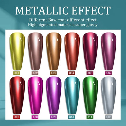 12 Colors Mirror Effect Nail Polish - Metal Chrome No UV Lamp Needed, Quick Dry Long Lasting Nail Lacquer, Professional Salon