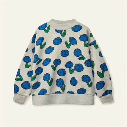 Kids' Fall Winter Long-Sleeve Hoodie, Cute Print Round Neck Sweatshirt, Boys Girls Casual Everyday Top, Comfortable Warm Design