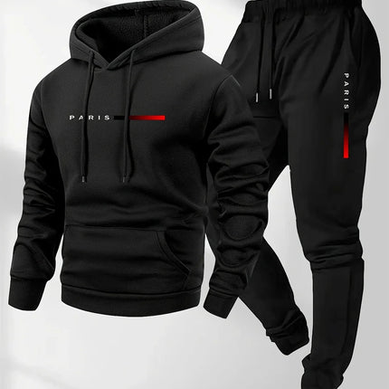 2025 letter printed sportswear set men's hooded sweatshirt long pants set spring and autumn winter warm suit