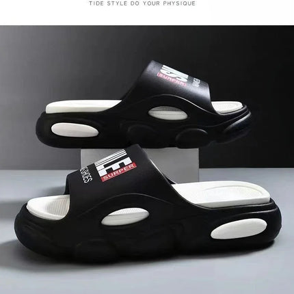 Men Thick Sole Summer Beach Slides Bathroom Anti Slip Slipper Soft Sandals Simplicity Ultra Light Letter Shoes Men Slippers