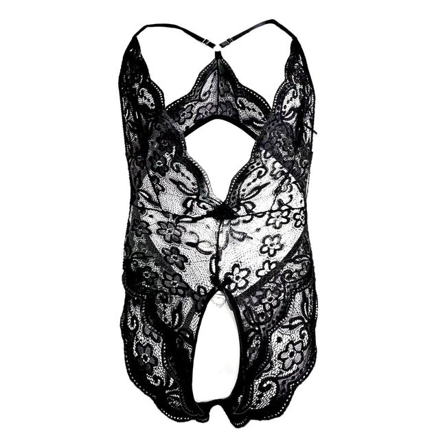 Men Bodysuit One Piece Thongs Sexy Leotard Lace Crossdress Sissy Transparent Open Crotch Penis Pouch Lingerie Underwear