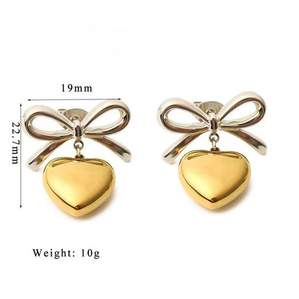 Fashionable elegant waterproof stainless steel bow heart-shaped pendant women's earrings jewelry party wedding 2025 new item