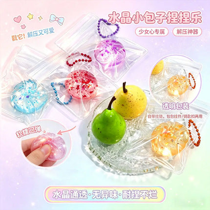 Mini realistic crystal steamed bun squishy backpack keychain pendant decoration accessory, a fun stress-relief toy for girls