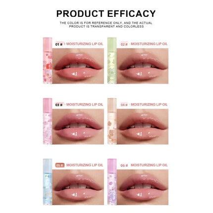 6PCS Hydrating Lip Oil Set Long Lasting Flower Jelly Gloss Non Sticky Lip Care Kit For Women Girls Kids