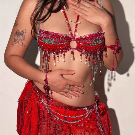 Women's Beading Vest Hollow Out Tops Body Beachwear Lingerie Harness Beaded Bralette Neck Bra Bustier Bra Women Club Rave