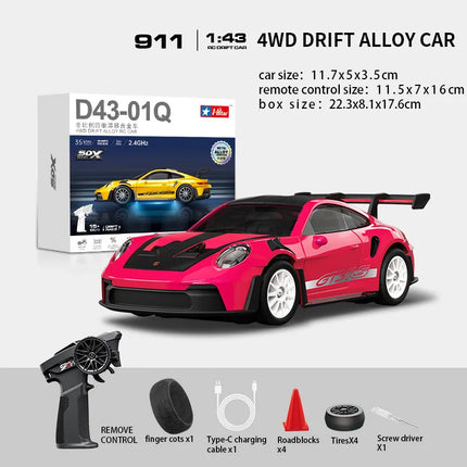 Macro Star D43 Full Proportion Remote Control Drift Car 1:43 Scale Alloy Gyro Four-Wheel Drive Flat Run Luminous Toy Model