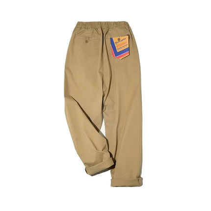 Maden Vintage Khaki Easy Pants Men's Casual Elastic Waist  Straight Trousers Skateboarding Jogger Ankle-tied Drawstring Pants