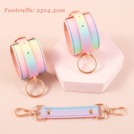 SM Bondage Luxury Set For Women Sex Toys Rainbow Leather Handcuffs/Blindfold/Collar/Gag Sex Bondage Fetish for Couples BDSM Toy