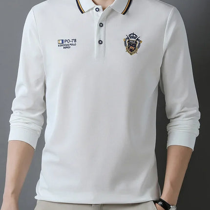 New Men's Long-sleeved Cotton Polo Shirt Fashion Embroidery Casual Bottom Pullover Shirts Tops Men's Clothing