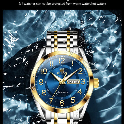 OLEVS Men's Watches Top Brand Luxury Original Quartz Watch for Men Stainless Steel Waterproof Luminous Date Week Business Watches