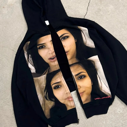 Harajuku Casual Print Hoodies Women Grunge Streetwear Sweatshirt Tops Goth Y2k Oversized Zip Up Hoodie Tracksuit Men Clothing