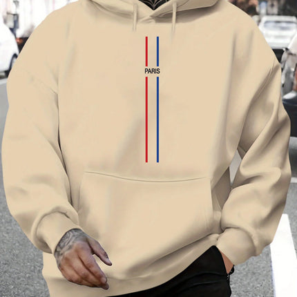 Men's Autumn/Winter Casual Fashion Loose Hoodie Paris Letter Pattern Printed Long Sleeve Warm Hoodie