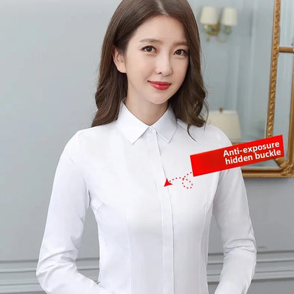 Women's Long Sleeve Anti-Light Shirt Spring Summer Workwear Professional Korean Style plus Size Uniform Button down Dress