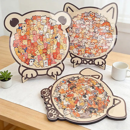 Cartoon Wooden Puzzle Toy Stress Relief Jigsaw Puzzle Animal Dog Cat Bear Theme For Home Decor Fun Educational Toys Gift
