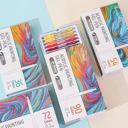 Languo Acrylic Painting Gel Pen Set 36/90 Colors Retractable 0.7mm Handbook Pen Multi-Color Student Writing Drawing Marker Pens