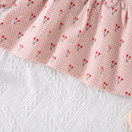 Spring and Autumn New Children's Skirt 0-3 Year Old Baby Girl Cartoon Cherry Fresh Dress Bow Decoration Collar Top