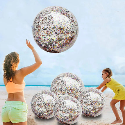 1 Piece Colorful Sequin PVC Inflatable Beach Ball - Transparent Sequined Toy for Pool Parties, Family Games, Kids Play, Indoor &