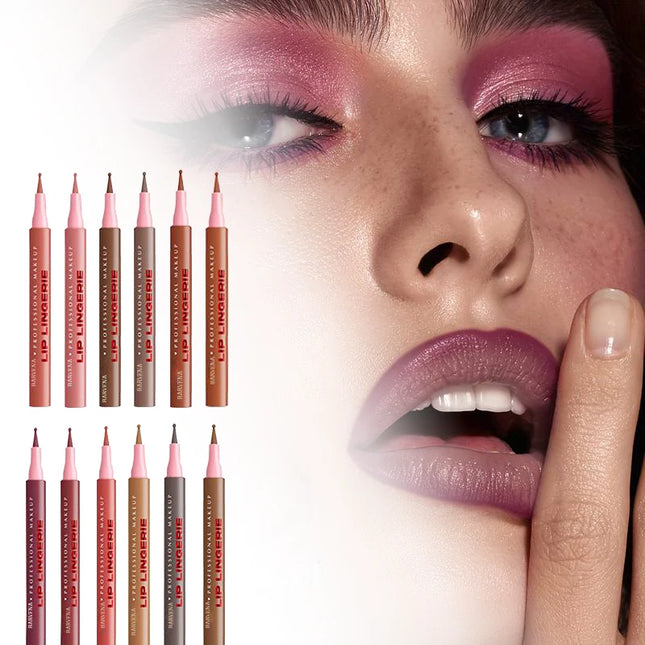 Matte 12-Color Lip Liner, Outline Lip Lipstick Lip Liner, Waterproof, Sweat-Resistant, Smooth, Dripping Liquid Lip Liner