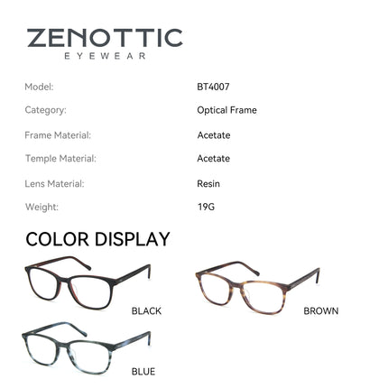 ZENOTTIC Square Acetate Prescription Optical Eyeglasses for Men with Anti Reflective Coating and Photochromic Progressive Lenses