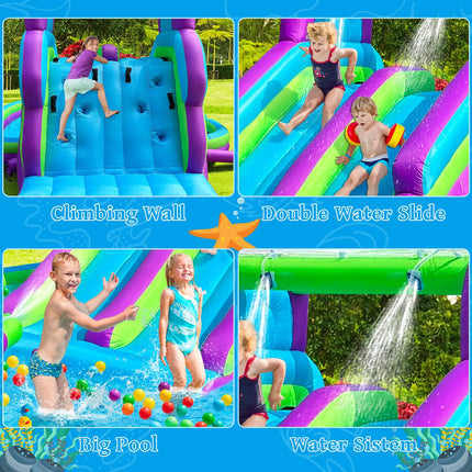 Inflatable Oxford Fabric Water Slide for Kids Backyard Splash Pool with Dual Slides And Water Sprayers Outdoor Summer Fun Toy for Children And Family