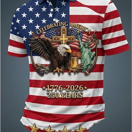 Couple Matching Usa 250 Patriotic Polo Shirt Men Women American Flag Statue Of Liberty Print Casual Breathable Sportswear Polo