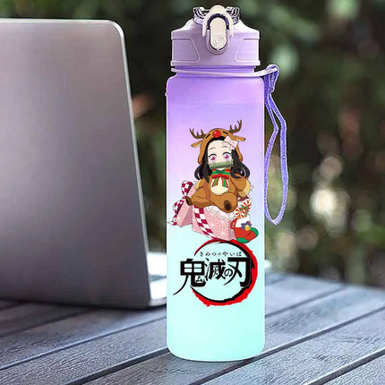 Demon Slayer  Straw Cup 750ML Children's Large Capacity Portable Kamado Nezuko Sports Plastic Bottle Anime Gradient Drinking