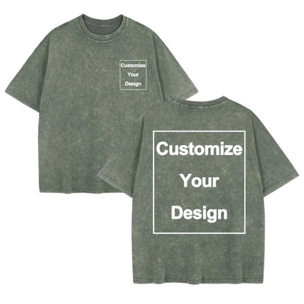 Summer Custom Washed T-Shirt Mens Cotton Oversized Tops DIY Logo/Graphic Tees Casual Comfortable T Shirts O-Neck Men's Clothes
