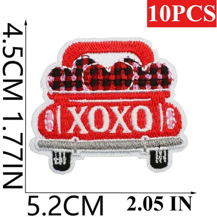 10PCS Wholesale Pink Car Shape Embroidery Pink Love Style Patches DIY Cloth for Hats/T-shirt/Jeans Girls Kids Valentine Iron on