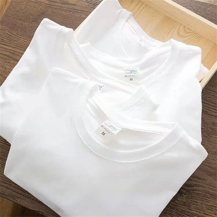 Men's T-Shirt Summer Cotton Tops Women's Solid Color Blank T-Shirts O-Neck Round Collar Short-Sleeve Couple White Top Tees
