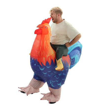 Inflatable Rooster Costume for Adults Funny Chicken Ride On Costume Blow Up Animal Chicke Costume Halloween Party Cosplay Outfit