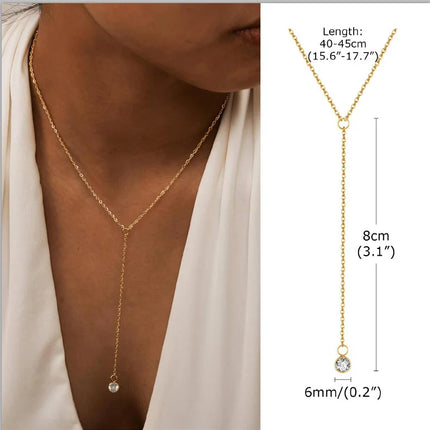 Gold Plated Stainless Steel Lariat Necklace, Dainty Long Layered Necklace for Women Girls, Y-Shaped Drop Pendant