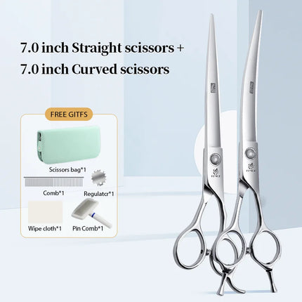 Fenice  Professional Home Pets Grooming Set 6//6.5/7/7.5 Inch Bearing Screw Straight Curved Thinning Chunker Shears for Dogs/Cat