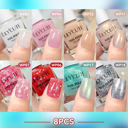 LILYCUTE 7ml 4/6/8/12Pcs Water-Based Nail Polish Set Quick Drying No Lamp Needed Glitter Nail Art Varnish For Nails Manicure