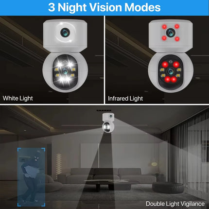 6MP iCsee WiFi IP Camera Dual Lens Dual Screen PTZ Auto Tracking Home Security Camera Baby Monitor CCTV Video Surveillance Cam