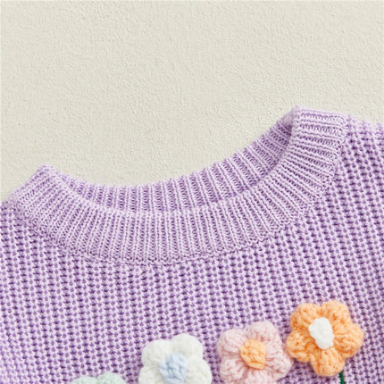 Kids Baby Girl Clothes Children Fall Winter Sweaters Long Sleeve Round Neck 3D Flower Knit Pullover Tops Toddler Chunky Knitwear