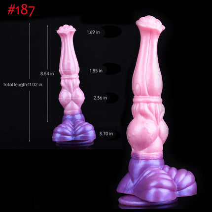 FAAK Colorful Silicone Ribbed Fantasy Horse Knot Dildo with Suction Cup Anal Sex Toys Soft Girthy Huge Fake Penis for Women