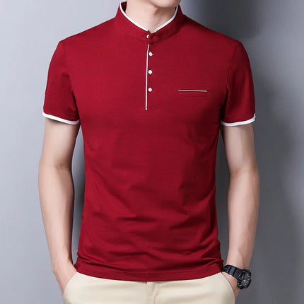 2025 New Men's Casual and Fashionable Solid Color Short-Sleeved Stand-Up Collar T-shirt Summer Versatile and Comfortable Top