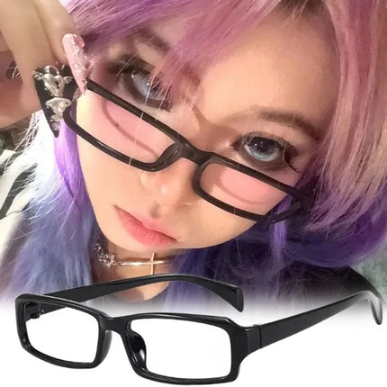 Black Square Small Frame Glasses for Women Men Y2K Japanese Harajuku Anti Blue Light Glasses Eyeglasses Cosplay Eyewear props