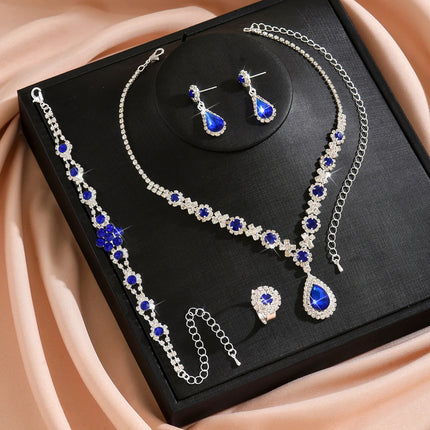 Ladies' Fashion Flower Water Drop Necklace Earrings Bracelet Jewelry Set Suitable for Wedding, Party, Festival Gifts