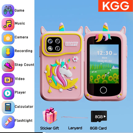 Mini Kids Smart Phone 8GB Cartoon Unicorn 2.8'' Stories Music Camera Habit Track Baby Mobile Toy Phone Educational Tools Gifts