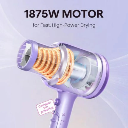Blow Dryer with Diffuser for Curly Hair, Purple Ceramic Ionic 1875W Fast Drying Hair Dryer with Comb 3 Attachments, Light and Q