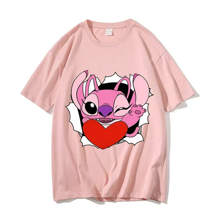 Pure Cotton Children's T-shirt 2026 Trendy and Cool Stitch&Angel Printed Fashionable Parent-child Outfit for Men and Women